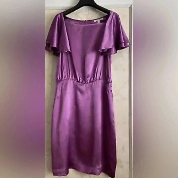 Banana Republic Purple 100% Silk Short Sleeve Dress- Size 6- EUC - Picture 1 of 5